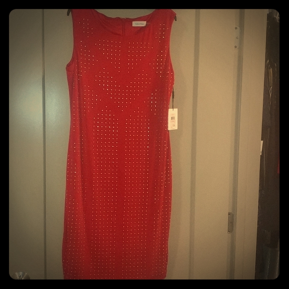 Red studded Calvin Klein dress size 10